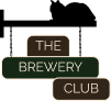 A logo with the name The Brewery Club in brown and green and a black cat above